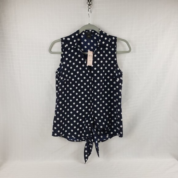 Ann Taylor Petite XSP Navy Blue White Polka Dot Sleeveless Blouse Top NWT Womens - Picture 2 of 13